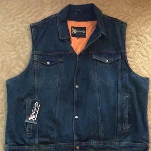 Xelement Mens dirty blue denim motorcycle vest
